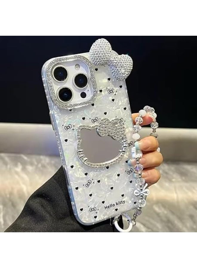 Hello Kitty 3D Bling Glitter Mirror Surface Cut  Phone Case For iPhone 14 Pro Max Hard Cover With Lanyard (iPhone 14 Pro Max) - Image 4